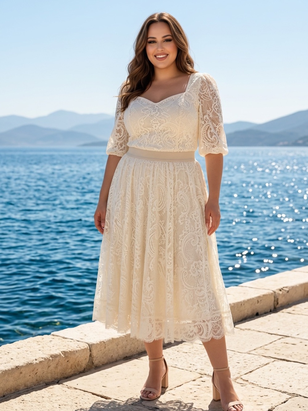 Women's Ivory Lace A-Line Skirt